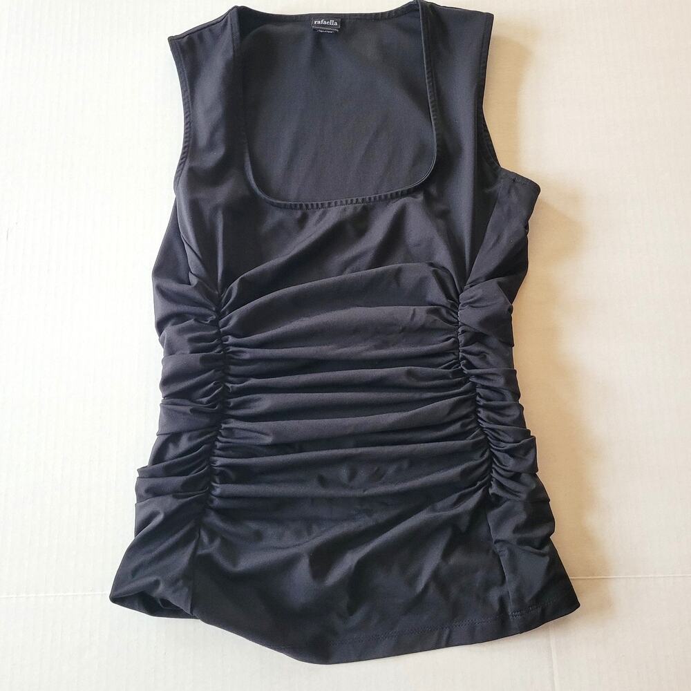 Rafaella Black Ruched Sleeveless Top Side Gathered Stretch Office Minimalist M
